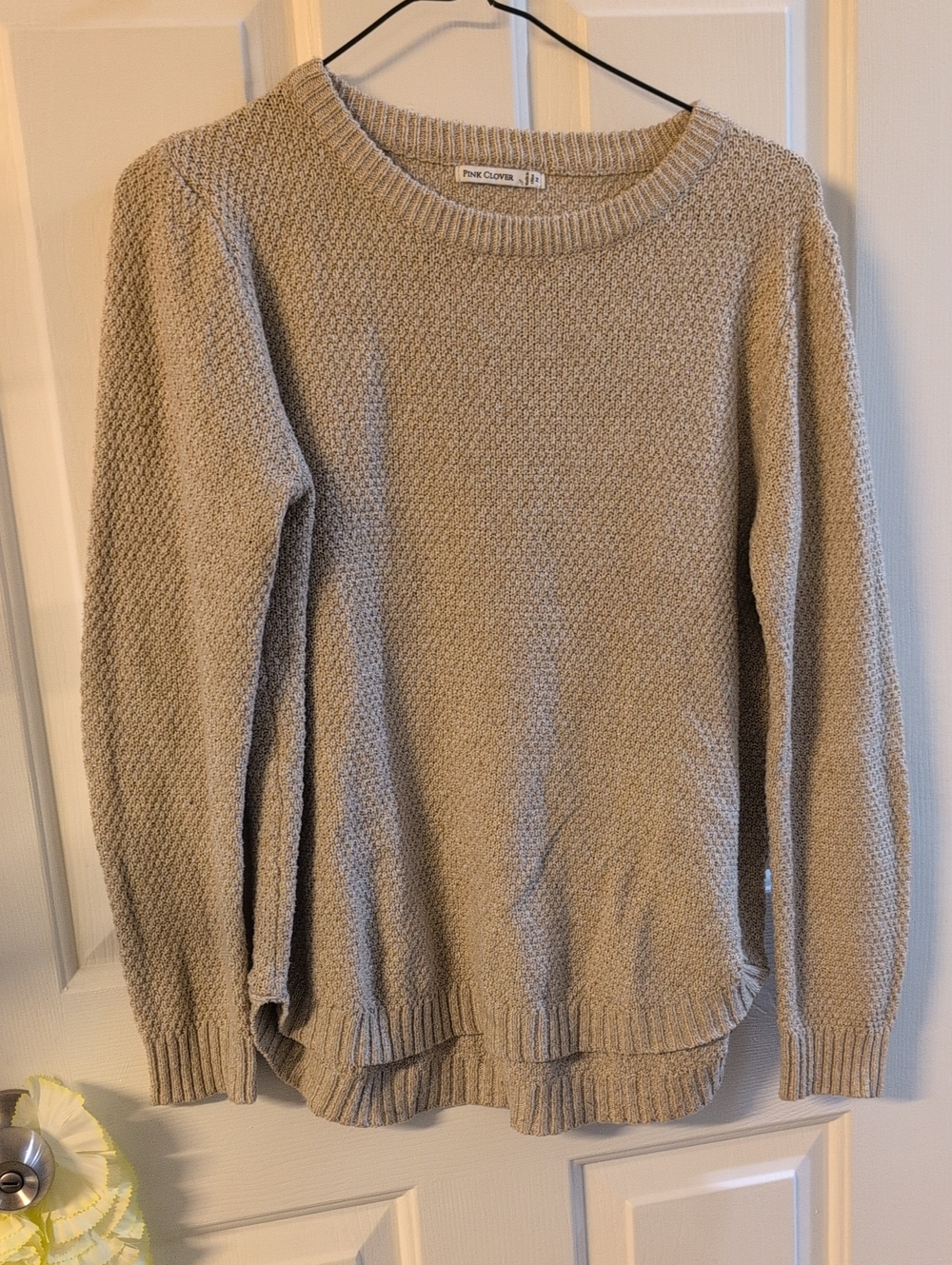 Khaki Pink Clover Sweater
